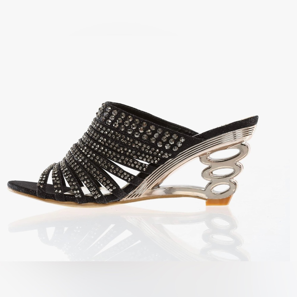 Women's Strappy Rhinestone Slide Dress Heels Sandal